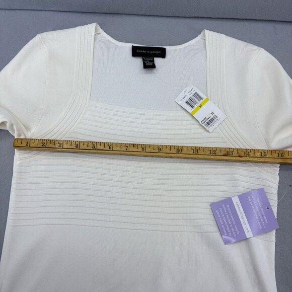 Cable & Gauge Cream Tight Knit Sweater, Square Neck&Ribbed Design SZ Medium NWT - Picture 6 of 8